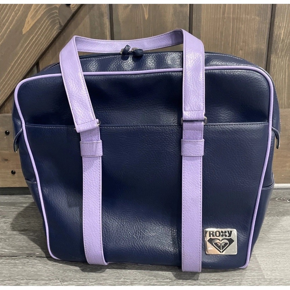 Vintage Roxy Travel Bag Luggage‎ Purple Leather Tote Hawaiian PVC Surf 1990's